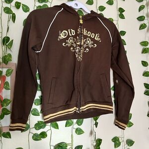Vintage Old Skool Urban Wear Kids Hoodie Brown Size XL 12-14 Girls